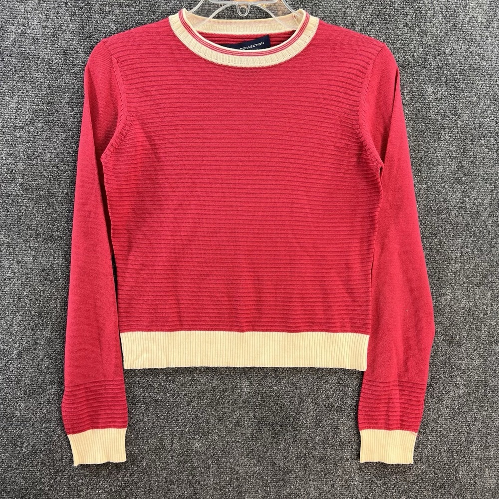 Vintage French Connection Sweater Top Sz M Pink/Beige Wool Quiet Luxury Old Mone